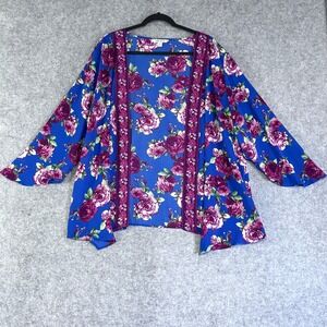 The Pioneer Woman Blue Floral Kimono Cardigan L/XL Embroidered Gypsy Flowy Layer
